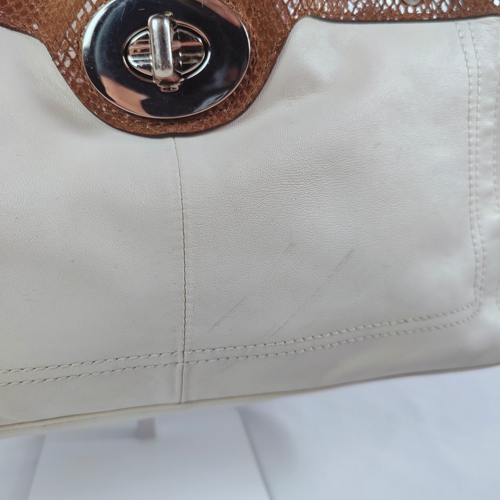 Coach Penelope Ivory Satchel Shoulder Bag Turnlock Tote Snakeskin Leather F16531 - Picture 2 of 14